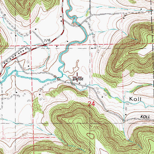 Topographic Map of Koll Coulee, WI