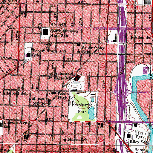 Topographic Map of Kosciuszko Montessori School, WI