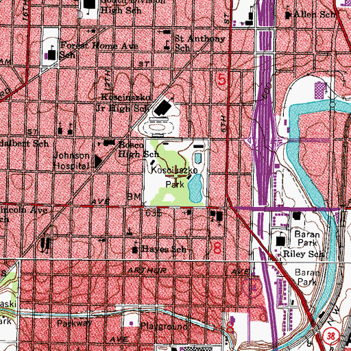 Topographic Map of Kosciuszko Park, WI