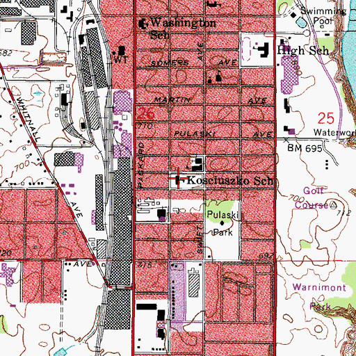 Topographic Map of Kosciuszko Elementary School, WI