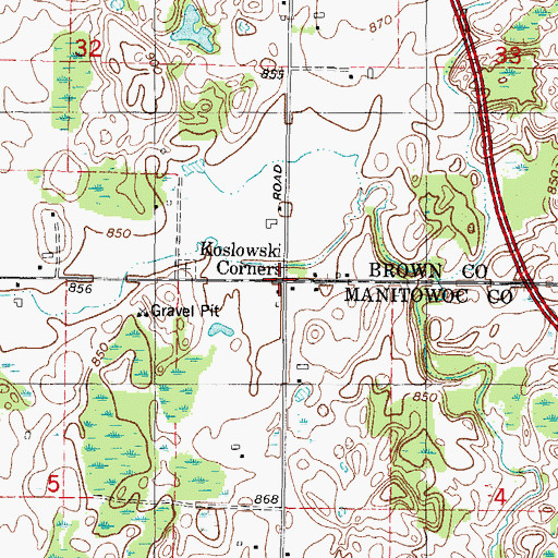 Topographic Map of Koslowski Corners, WI