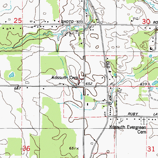 Topographic Map of Kossuth Cemetery, WI