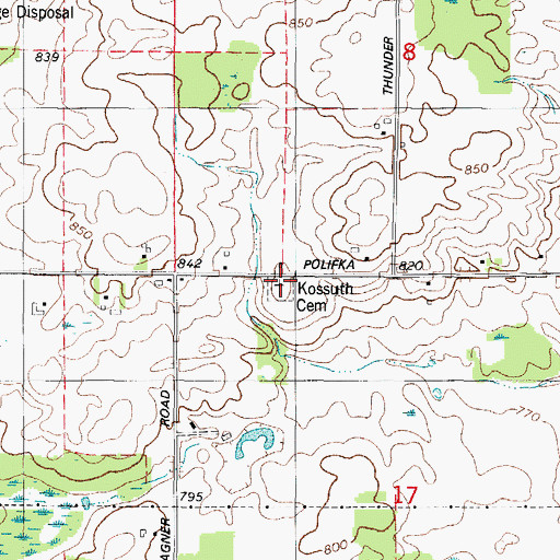 Topographic Map of Kossuth Cemetery, WI