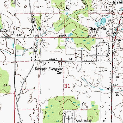 Topographic Map of Kossuth Evergreen Cemetery, WI