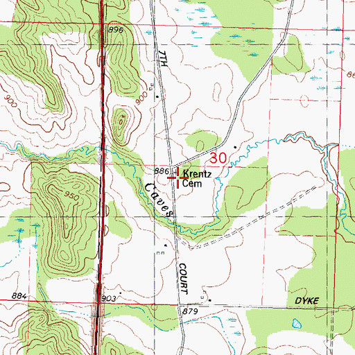 Topographic Map of Krentz Cemetery, WI