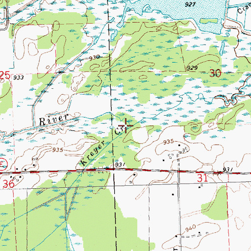 Topographic Map of Kreyer Creek, WI
