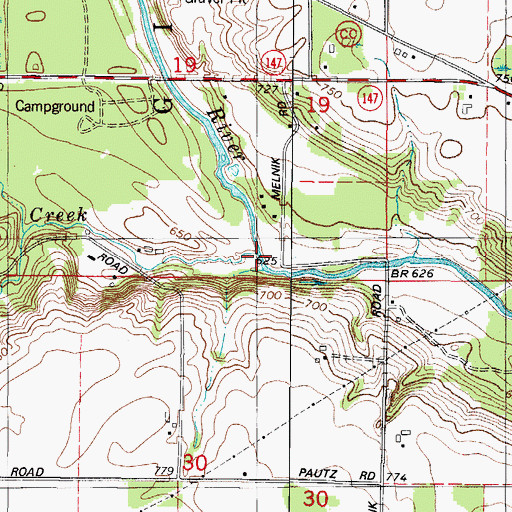 Topographic Map of Kriwanek Creek, WI