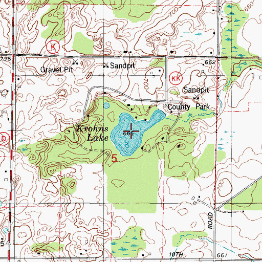 Topographic Map of Krohns Lake, WI