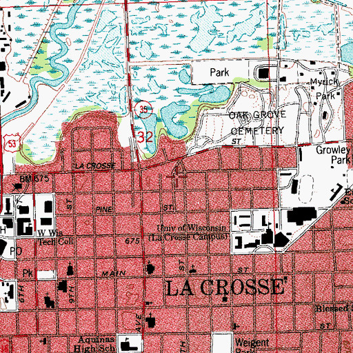 Topographic Map of La Crosse Hospital, WI