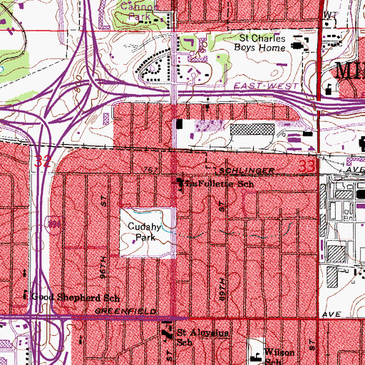 Topographic Map of LaFollette School, WI
