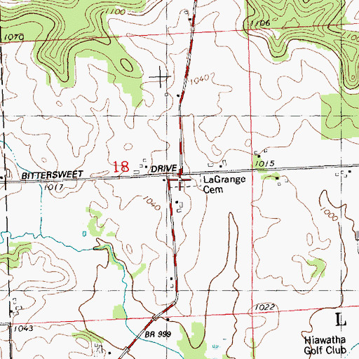 Topographic Map of LaGrange Cemetery, WI