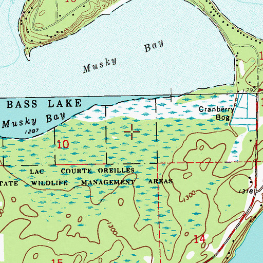 Topographic Map of Lac Courte Oreilles State Wildlife Management Area, WI
