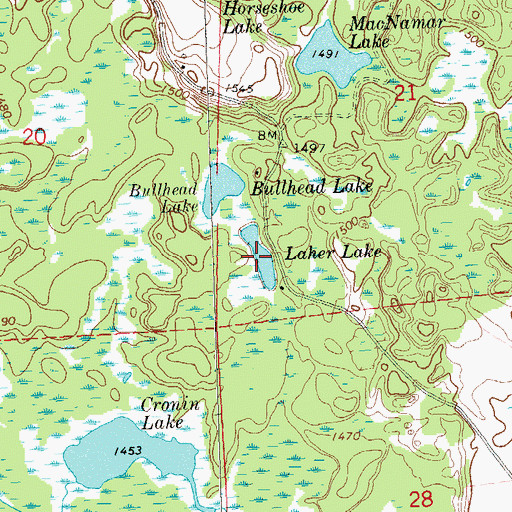 Topographic Map of Laher Lake, WI