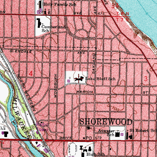 Topographic Map of Lake Bluff Elementary School, WI