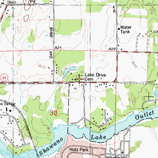 Topographic Map of Lake Drive Cemetery, WI