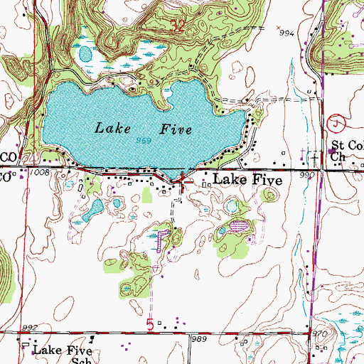 Topographic Map of Lake Five, WI