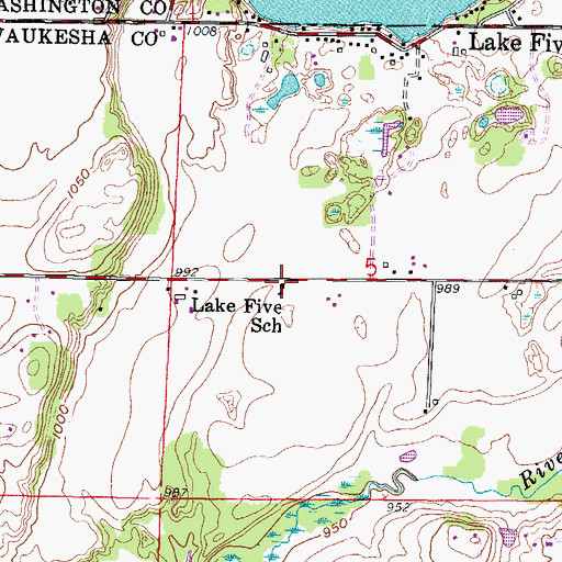 Topographic Map of Lake Five School (historical), WI