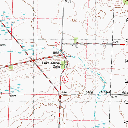 Topographic Map of Lake Maria Cemetery, WI