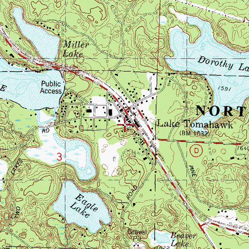 Topographic Map of Lake Tomahawk, WI