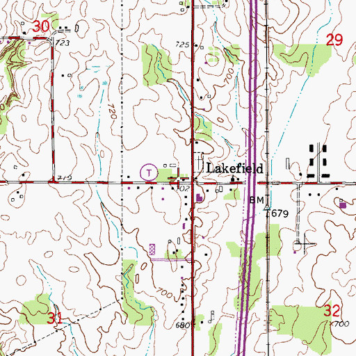 Topographic Map of Lakefield, WI