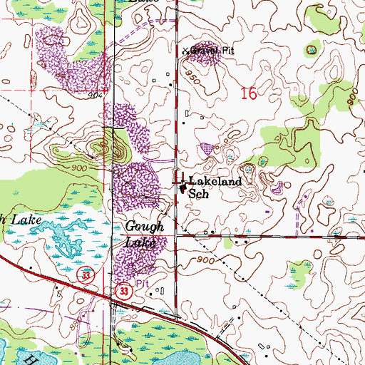 Topographic Map of Lakeland School, WI
