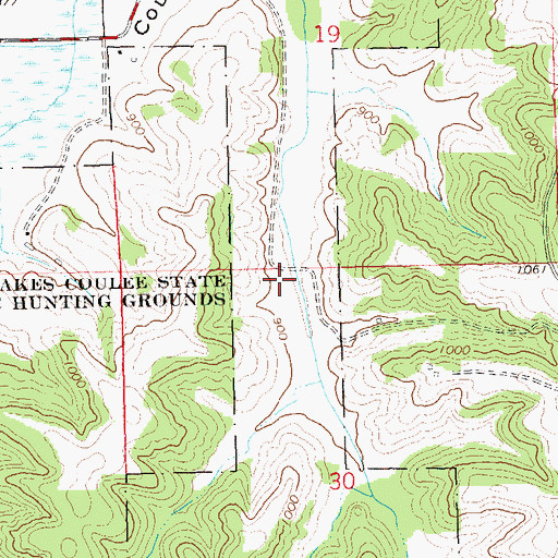 Topographic Map of Lakes Coulee State Public Hunting Grounds, WI