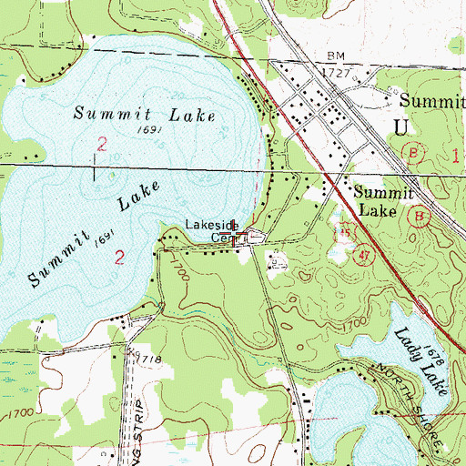 Topographic Map of Lakeside Cemetery, WI