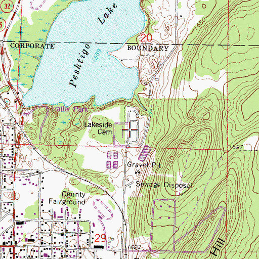 Topographic Map of Lakeside Cemetery, WI