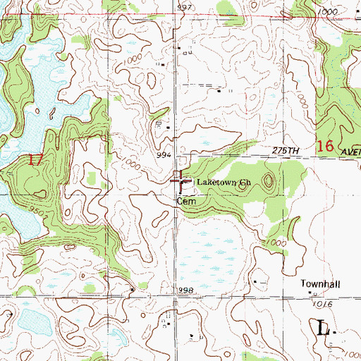 Topographic Map of Laketown Church, WI