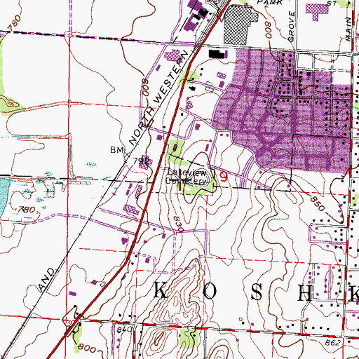 Topographic Map of Lakeview Cemetery, WI