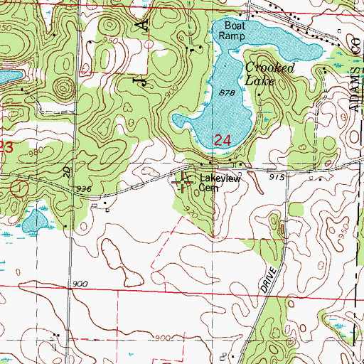 Topographic Map of Lakeview Cemetery, WI
