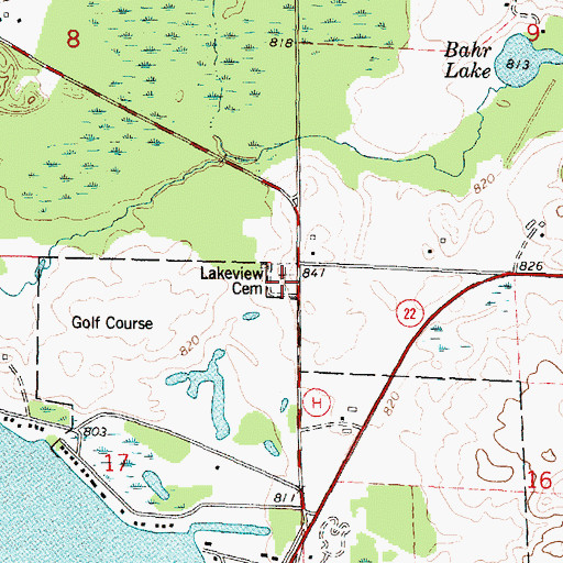 Topographic Map of Lakeview Cemetery, WI