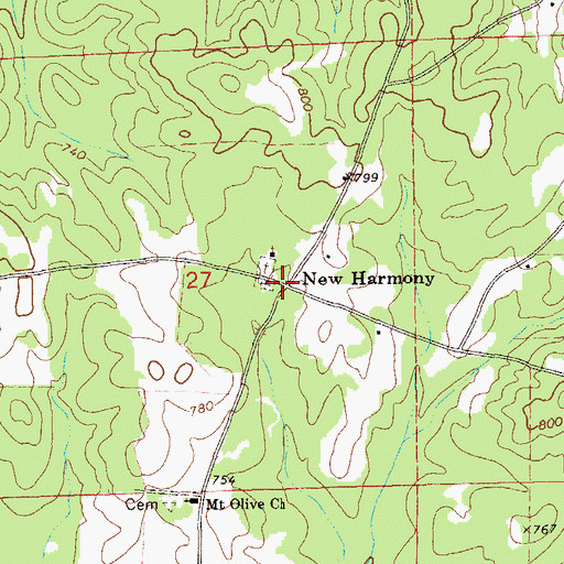Topographic Map of New Harmony, AL