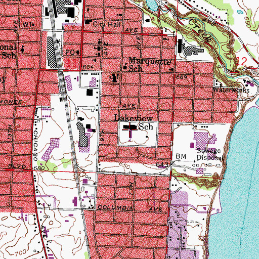 Topographic Map of Lakeview Elementary School, WI