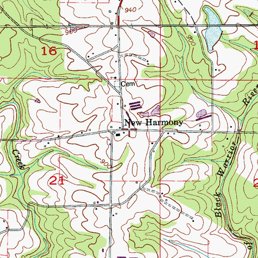 Topographic Map of New Harmony, AL