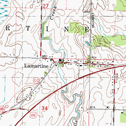 Topographic Map of Lamartine, WI