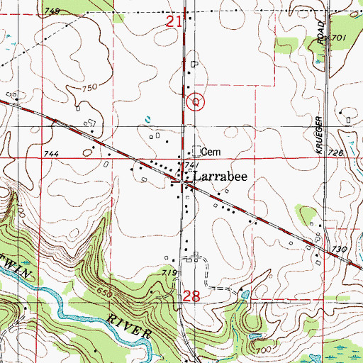 Topographic Map of Larrabee, WI