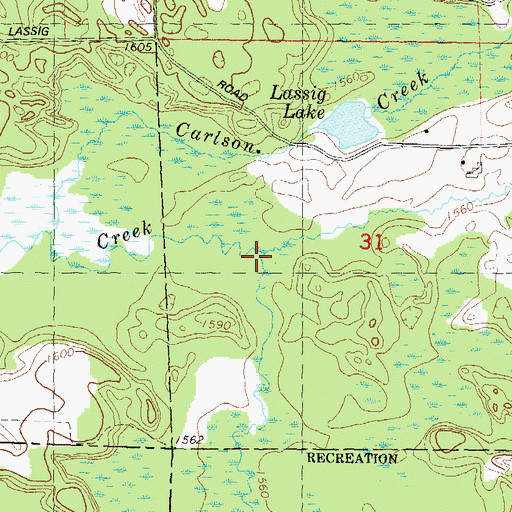 Topographic Map of Lassig Creek, WI