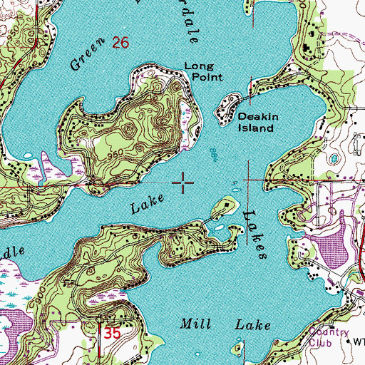 Topographic Map of Lauderdale Lakes, WI