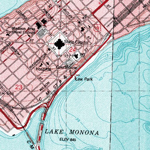 Topographic Map of Law Park, WI