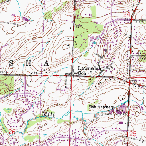 Topographic Map of Lawnsdale School, WI