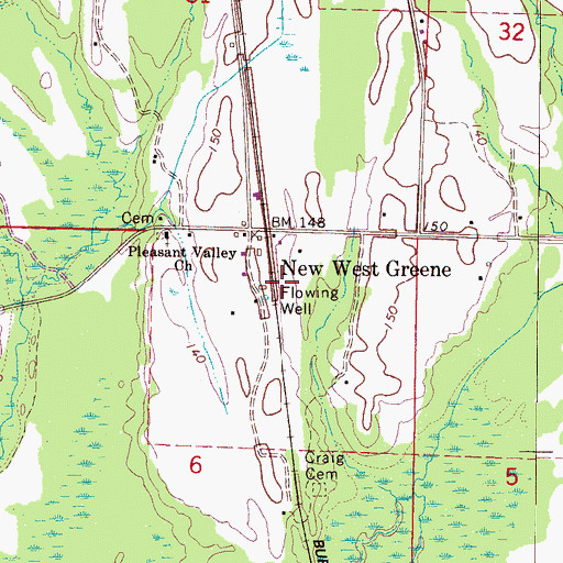 Topographic Map of New West Greene, AL