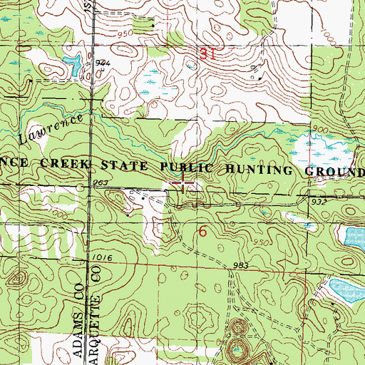 Topographic Map of Lawrence Creek State Wildlife Area, WI