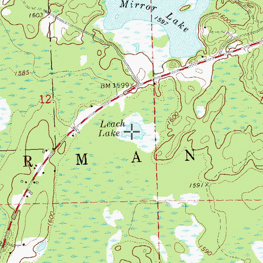 Topographic Map of Leach Lake, WI