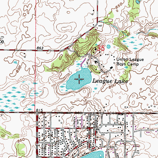 Topographic Map of League Lake, WI