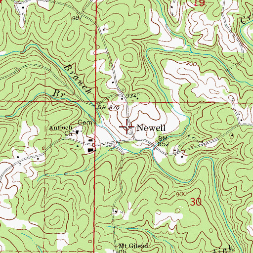 Topographic Map of Newell, AL