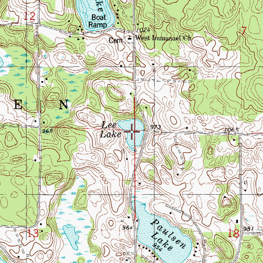 Topographic Map of Lee Lake, WI