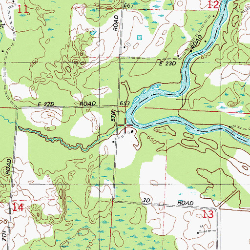 Topographic Map of Left Foot Creek, WI
