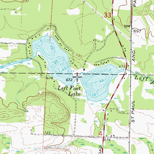Topographic Map of Left Foot Lake, WI