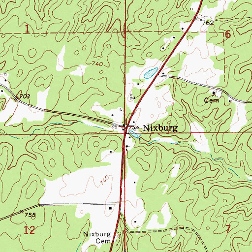 Topographic Map of Nixburg, AL